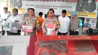 Polresta Banyuwangi Gelar konferensi Pers Tindak Lanjuti Kasus Ancaman Kekerasan dengan Senjata Api: Warga Inisial MMA Jadi Tersangka