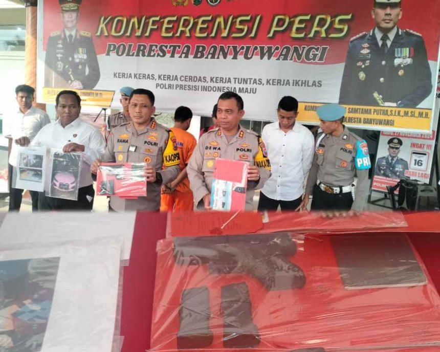 Polresta Banyuwangi Gelar konferensi Pers Tindak Lanjuti Kasus Ancaman Kekerasan dengan Senjata Api: Warga Inisial MMA Jadi Tersangka