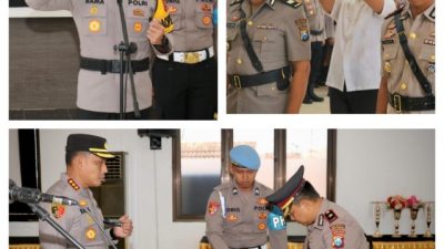 Kapolresta Banyuwangi Pimpin Upacara Serah Terima Jabatan Kabaglog, Kasat Intelkam & Kapolsek Tegaldlimo