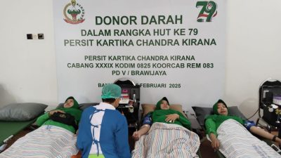 Peringati HUT Ke-79 Persit Kartika Chandra Kirana, Kodim 0825/Banyuwangi Gelar Bakti Sosial Donor Darah