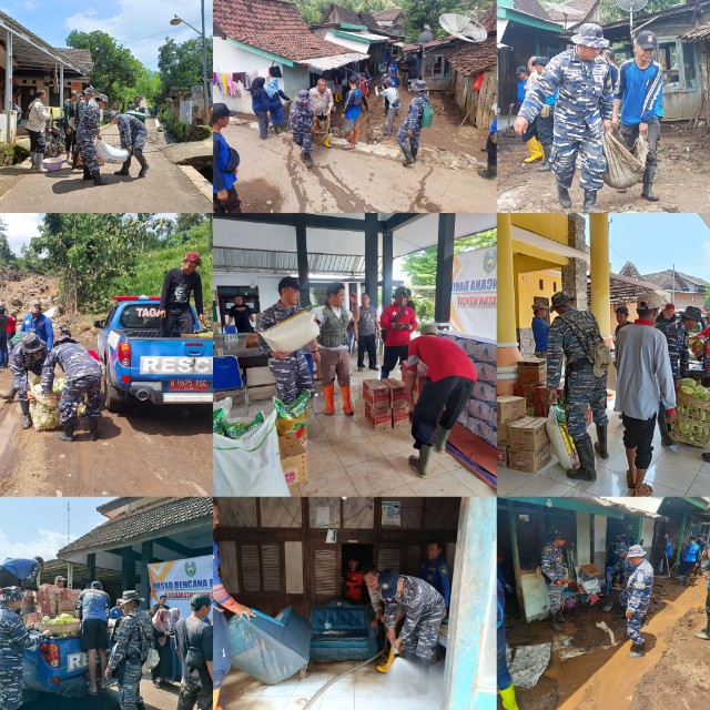 Prajurit Lanal  Banyuwangi Bantu Masyarakat Yang Terdampak Banjir Di Situbondo